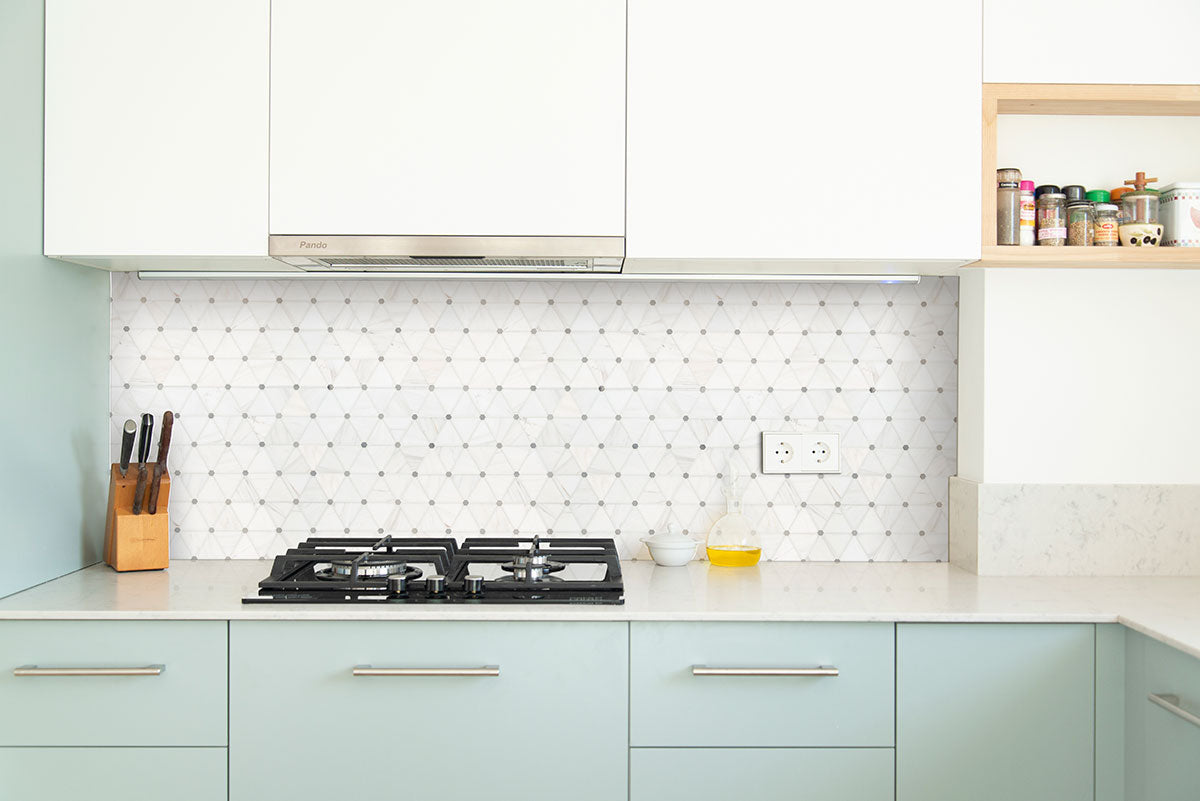 MSI Bianco Dolomite Pinwheel Tile — surface detail in natural tonality