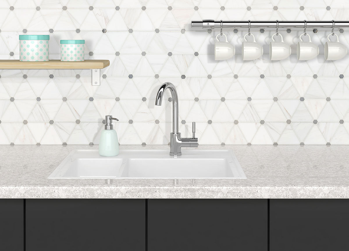MSI Bianco Dolomite Pinwheel Tile — surface detail in natural tonality