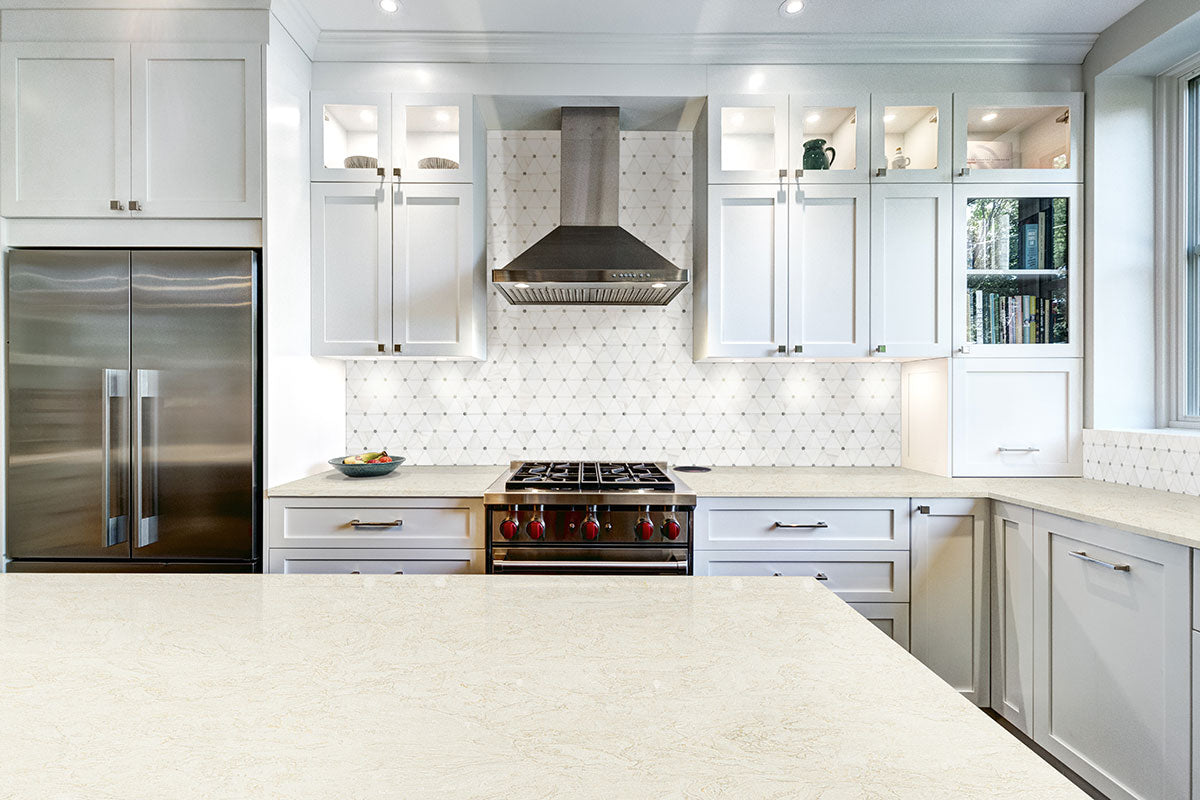 MSI Bianco Dolomite Pinwheel Tile — surface detail in natural tonality