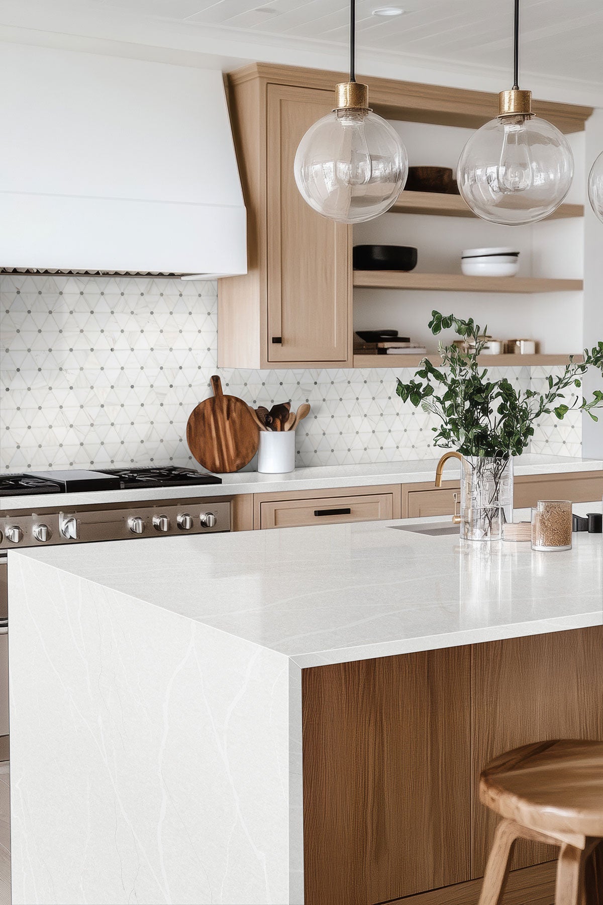 MSI Bianco Dolomite Pinwheel Tile — surface detail in natural tonality