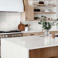 MSI Bianco Dolomite Pinwheel Tile — surface detail in natural tonality