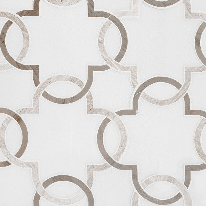 MSI Bianco Quatrefoil Polished Tile — Waterjet Cut Mosaic Tile