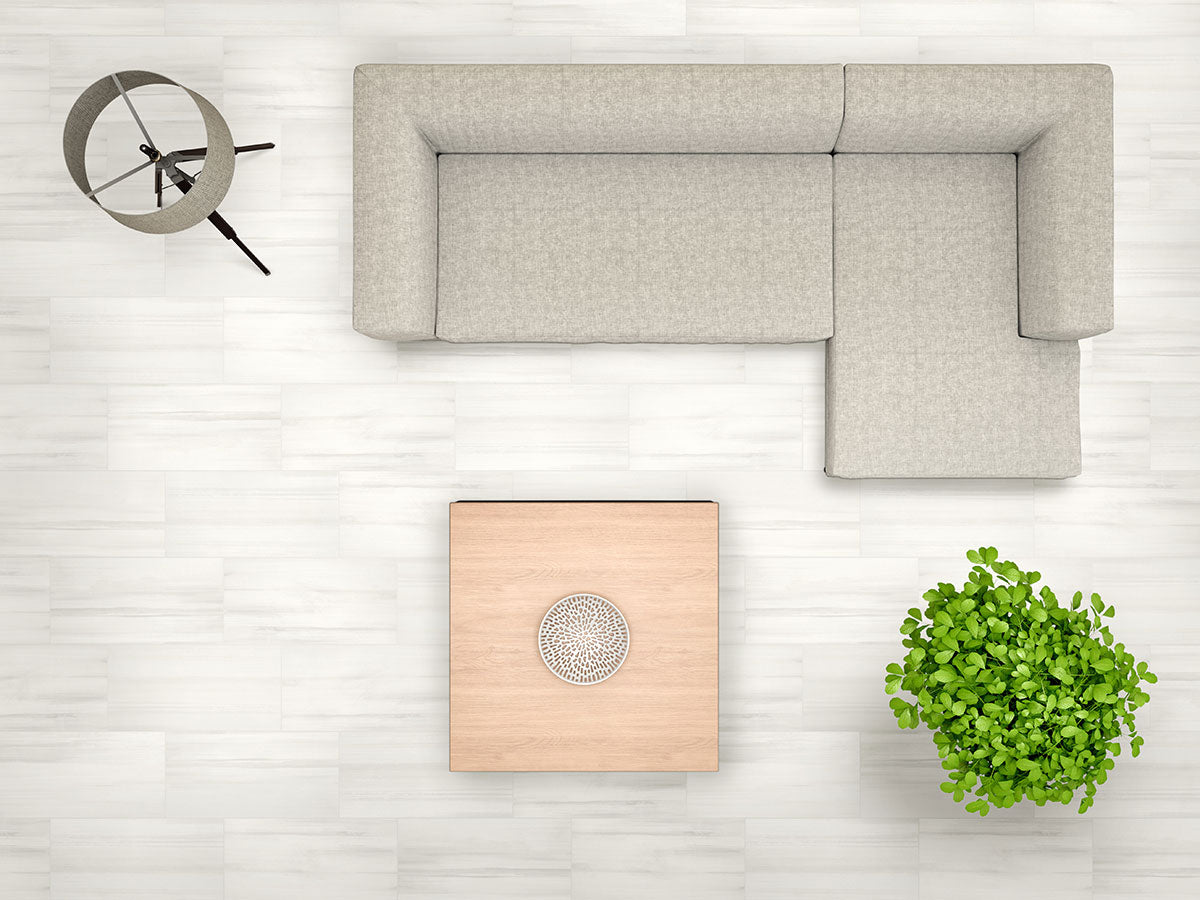 MSI Watercolor Bianco — surface detail in natural tonality through-bodied porcelain for full-room install