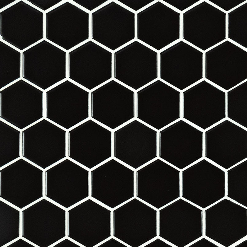 MSI Domino Black Matte Hexagon 2" Mosaic Tile — Porcelain Wall Tile in black tonality