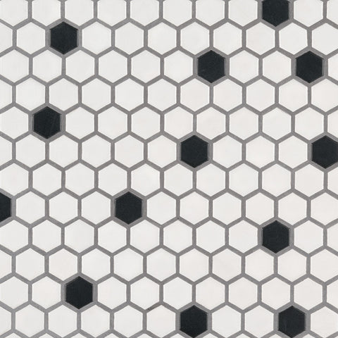 MSI Domino Black and White 1" Hexagon Mosaic Tile
