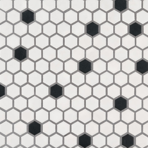 MSI Domino Black and White 1" Hexagon Mosaic Tile