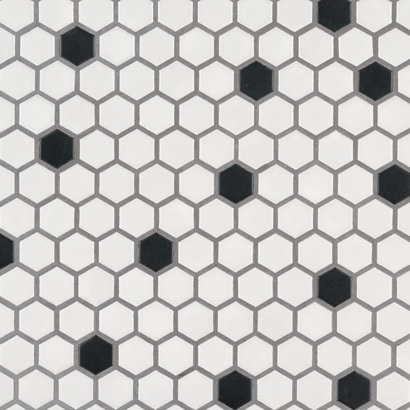 MSI Domino Black and White 1" Hexagon Mosaic Tile — Porcelain Wall Tile in white tonality