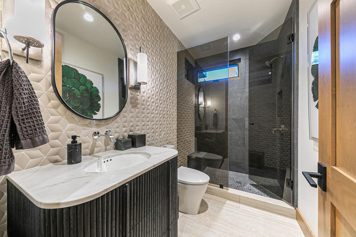 MSI Black Marble Pebbles Tumbled Tile — surface detail in black tonality