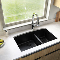 MSI Black Quartz Double Bowl 60/40-3219 Sinks — surface detail in black tonality