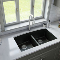 MSI Black Quartz Double Bowl 50/50-3219 Sinks — surface detail in black tonality