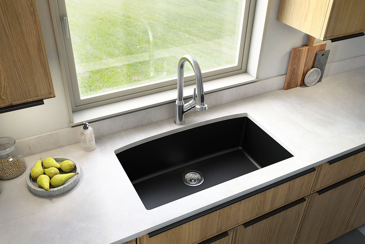 MSI Black Quartz Single Bowl 3219 Sinks — surface detail in black tonality