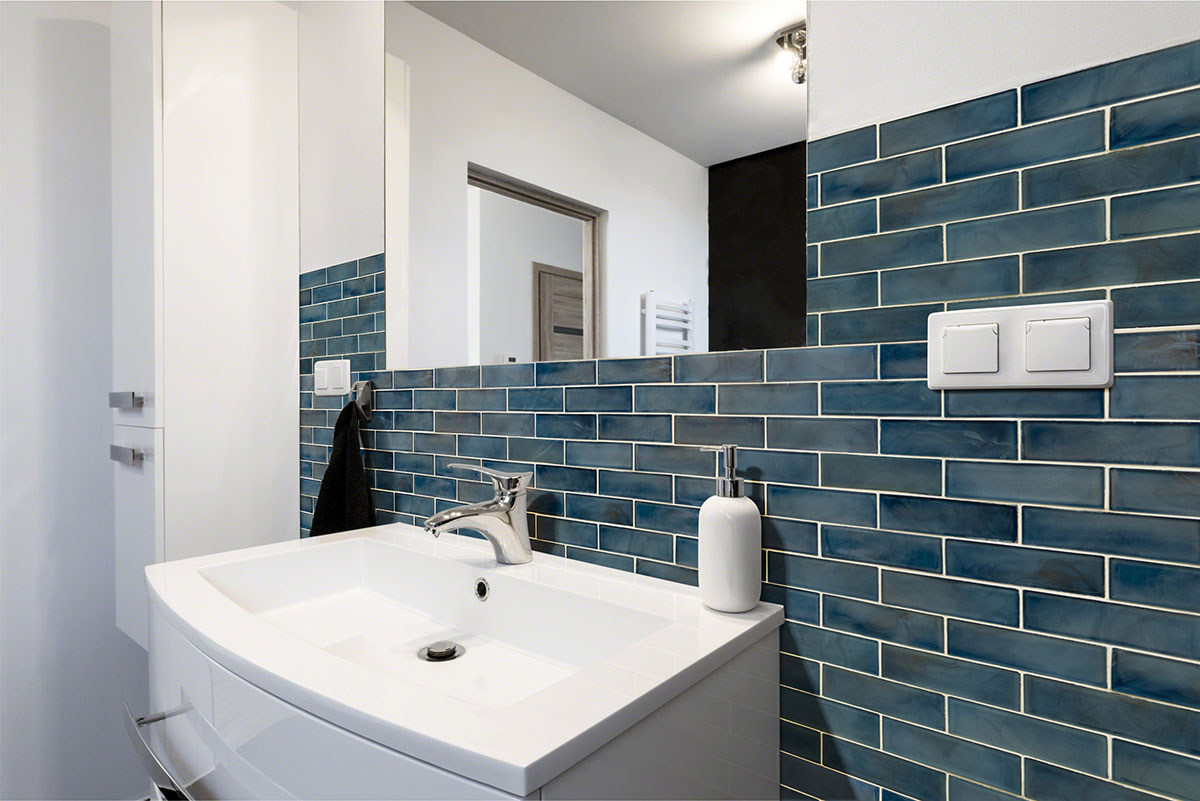 MSI Blue Shimmer Glass Subway Tile — surface detail in blue tonality