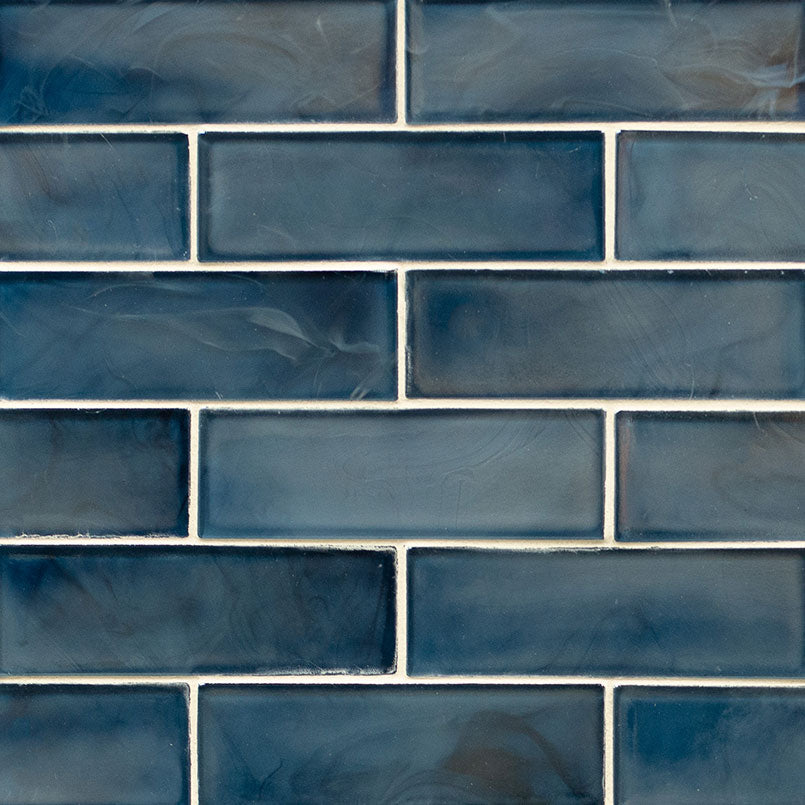 MSI Blue Shimmer Glass Subway Tile — Glass Mosaic Tile in blue tonality