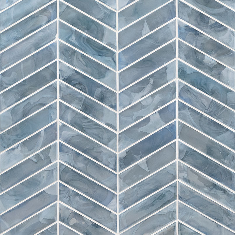MSI Blue Shimmer Chevron Pattern Tile — Glass Mosaic Tile in blue tonality