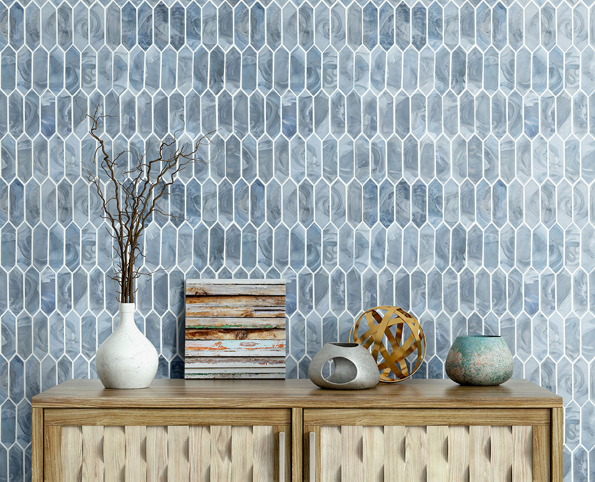 MSI Blue Shimmer Picket Glass Tile — surface detail in blue tonality