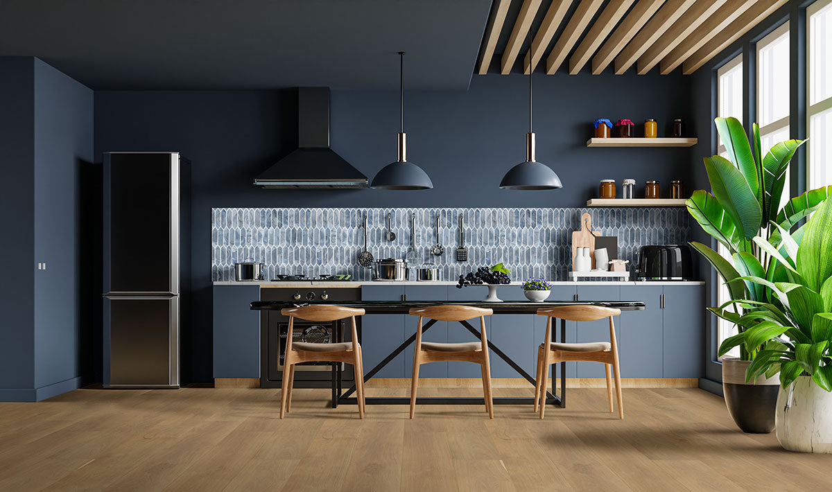 MSI Blue Shimmer Picket Glass Tile — surface detail in blue tonality