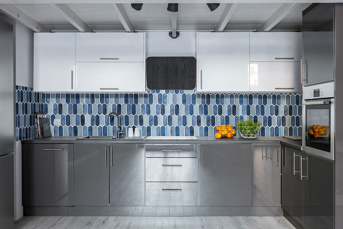 MSI Boathouse Blue Picket Glass Tile — surface detail in blue tonality