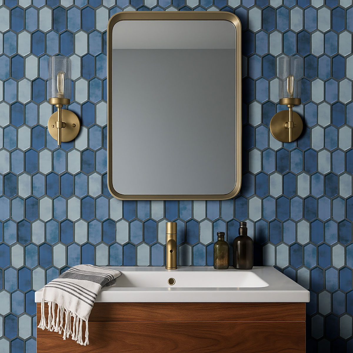 MSI Boathouse Blue Picket Glass Tile — surface detail in blue tonality