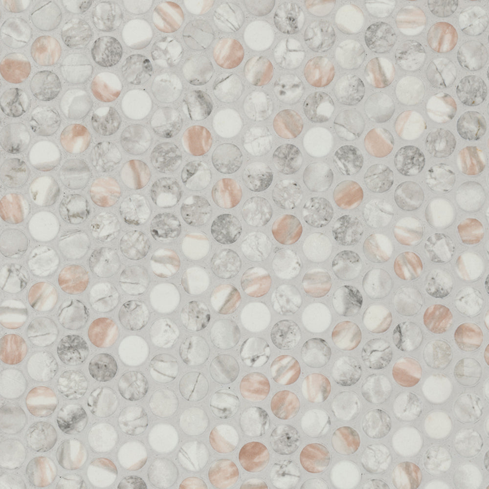 MSI Briar Rosa Penny Round Tile — Glass Mosaic Tile matte mesh-mounted for designer installs