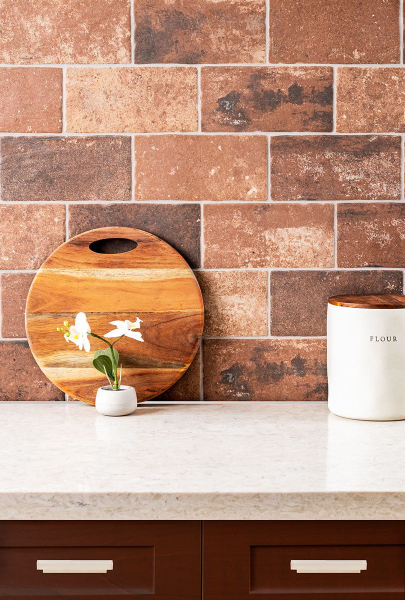 MSI Brickstone Red 5x10 Brick Tile — surface detail in natural tonality