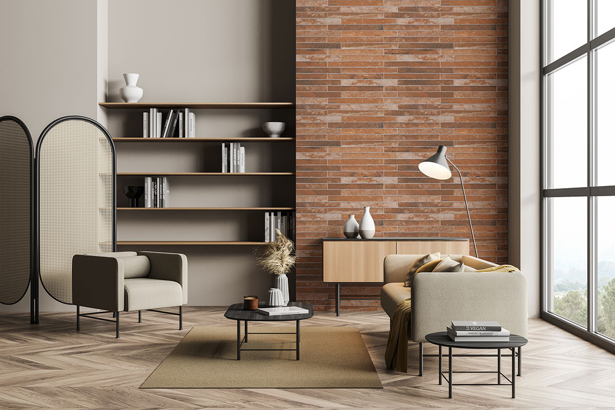 MSI Brickstone Red Porcelain Tile 2x18 — surface detail in natural tonality