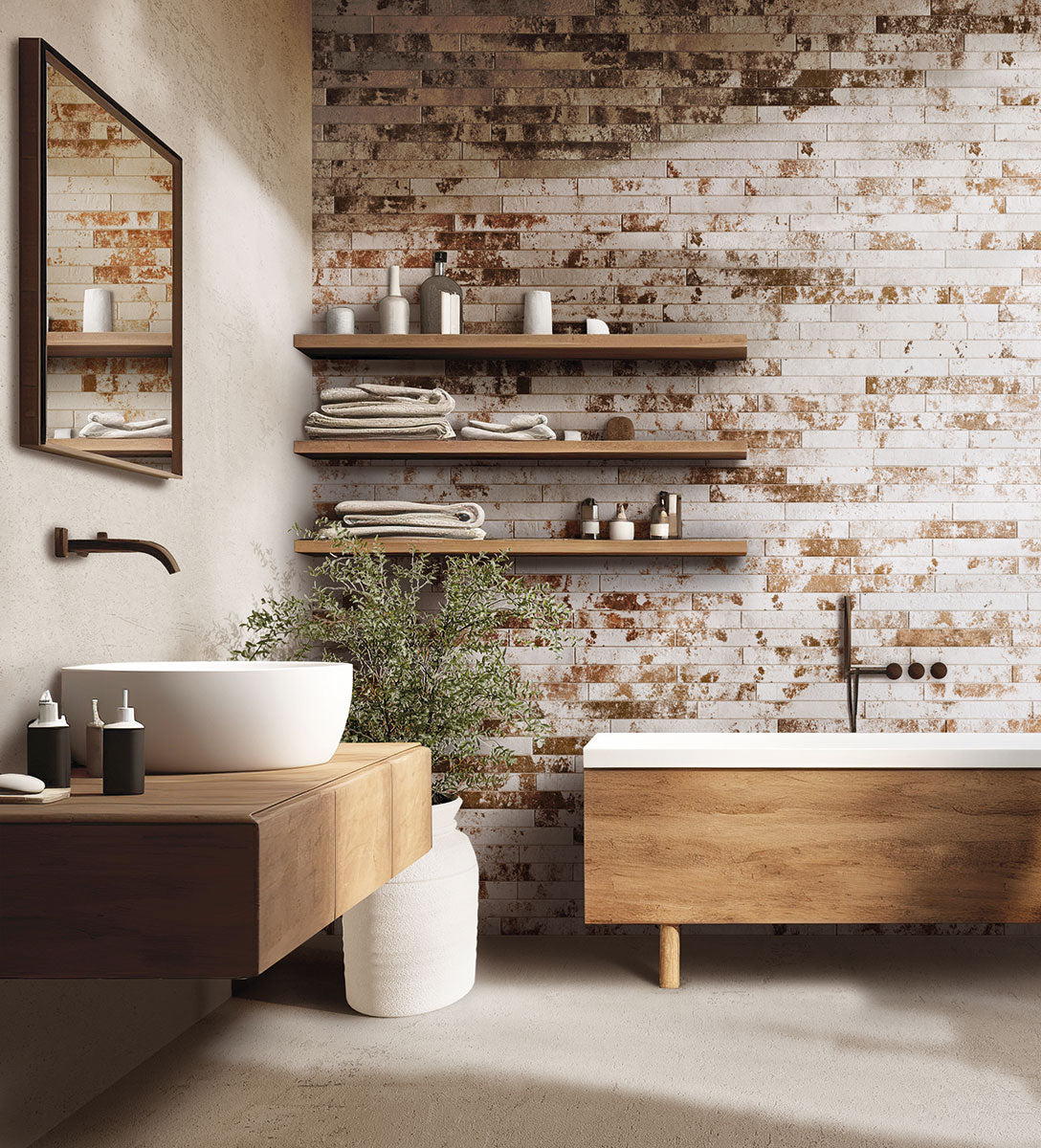 MSI Brickstone Rustique White Brick 2x18 — surface detail in white tonality