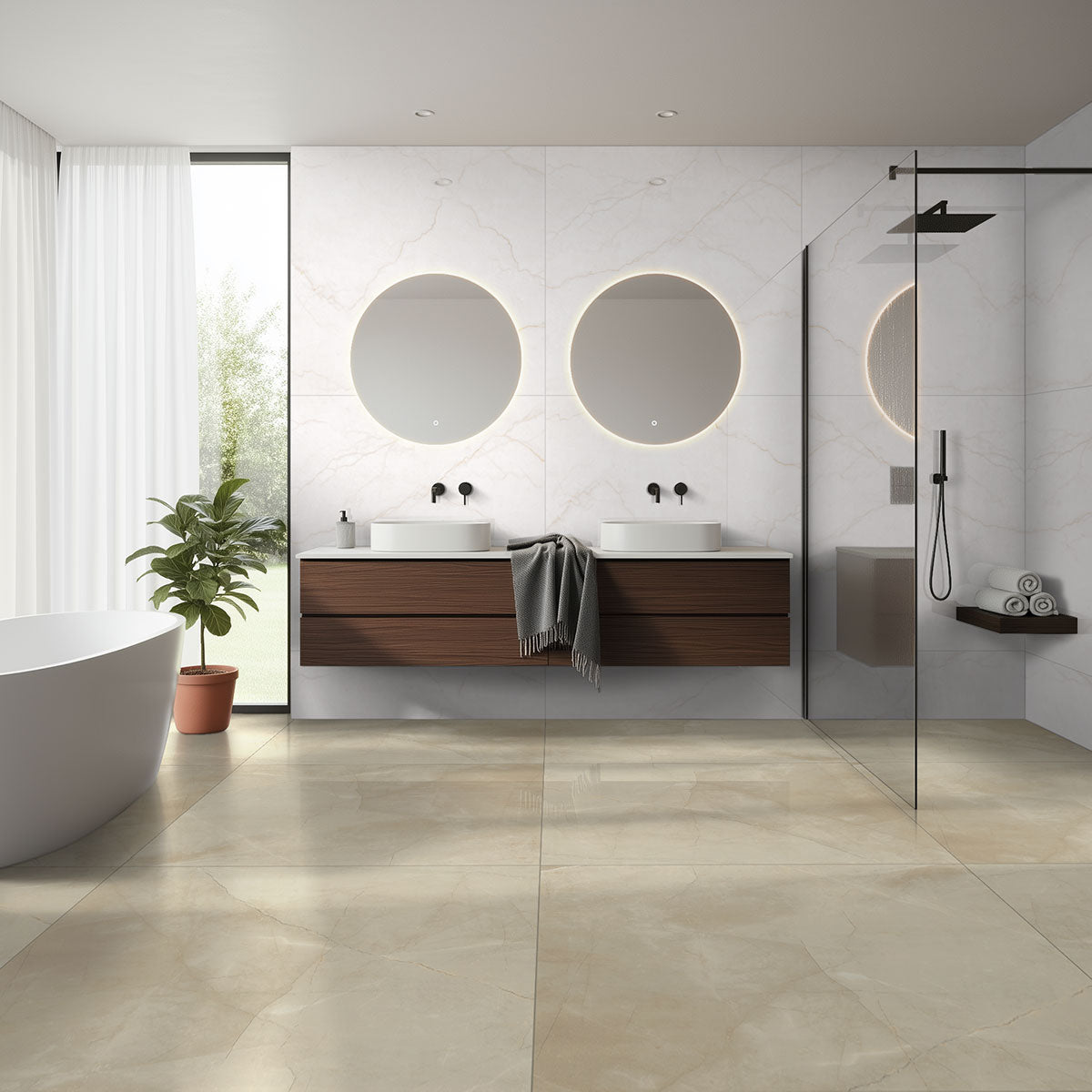 MSI Brighton Gold — surface detail in gold tonality through-bodied porcelain for full-room install