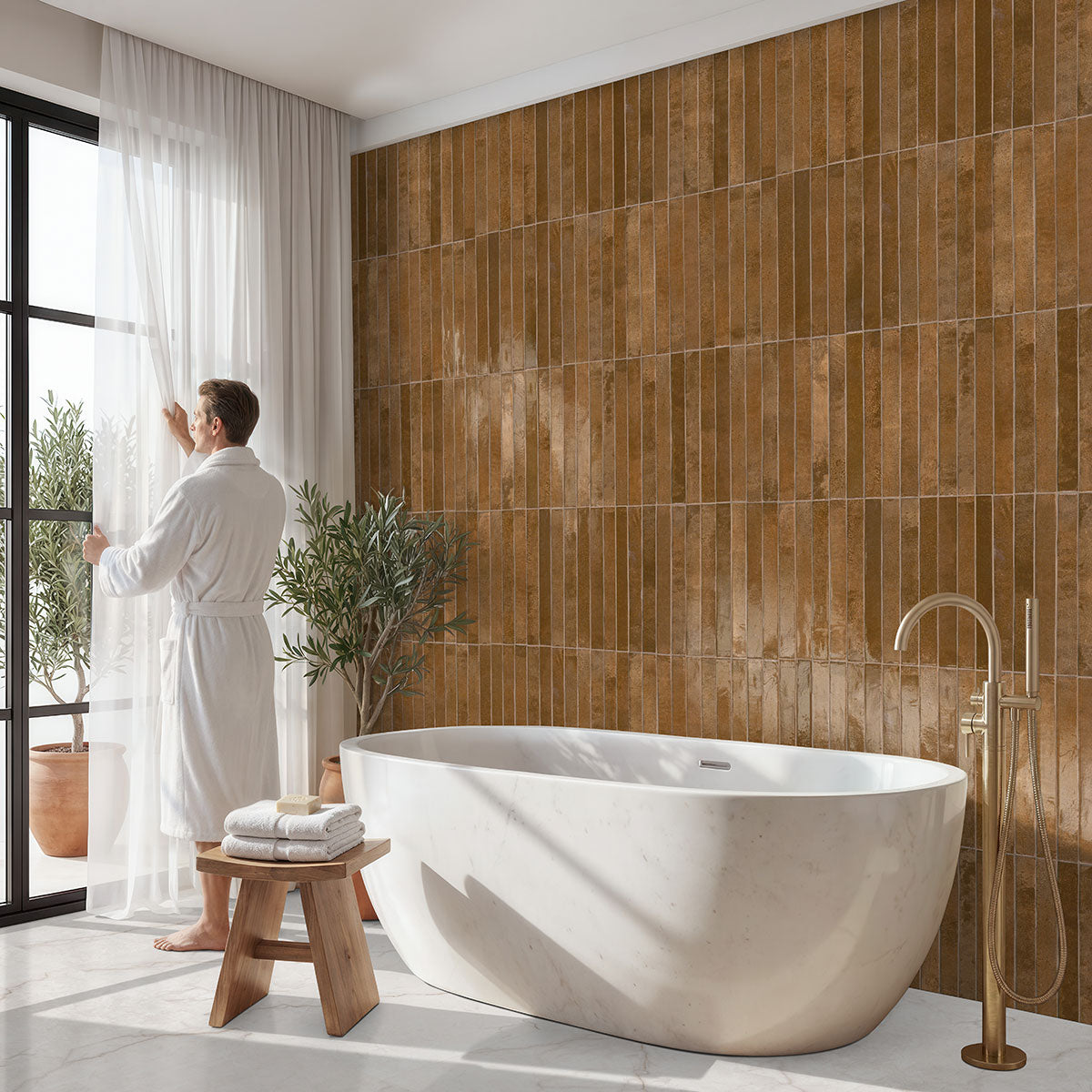 MSI Brighton Gold — surface detail in gold tonality through-bodied porcelain for full-room install