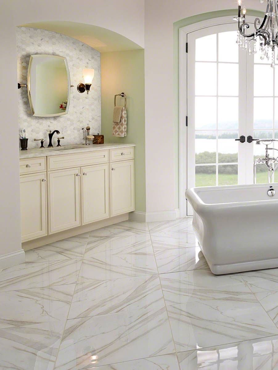 MSI Calacatta Marble Gold 2" Hexagon Mosaic Tile — surface detail in gold tonality