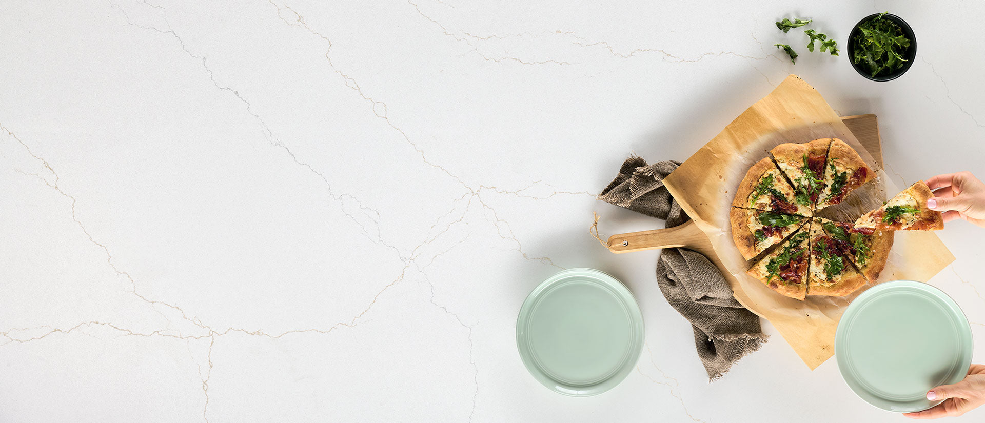 MSI Calacatta Adonia, surface detail in natural tonality engineered slab for kitchen and feature install