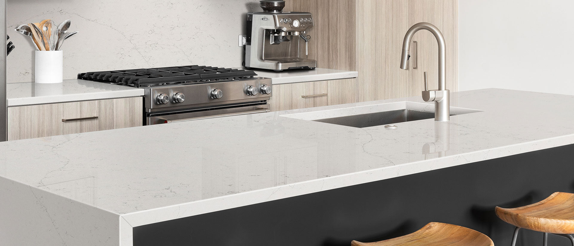 MSI Calacatta Botanica, surface detail in natural tonality engineered slab for kitchen and feature install, third view