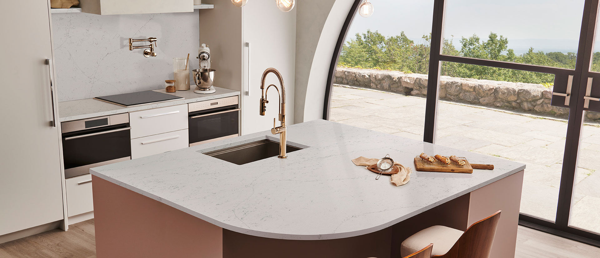 MSI Calacatta Botanica - Quartz Slab shown installed in a finished room