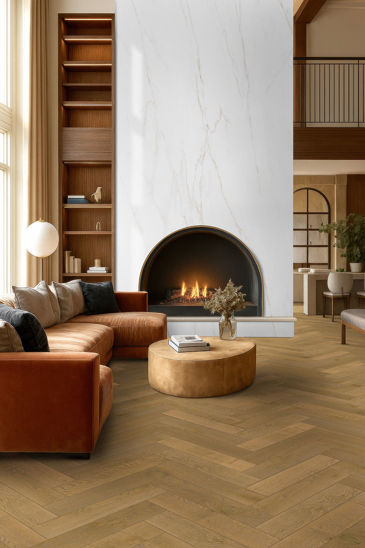 MSI Calacatta Corrinna — surface detail in natural tonality large-format glazed slab for vertical statement