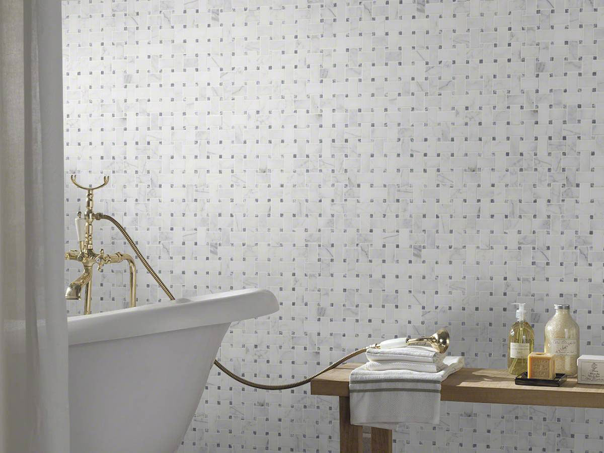 MSI Calacatta Cressa Basketweave Tile — surface detail in natural tonality