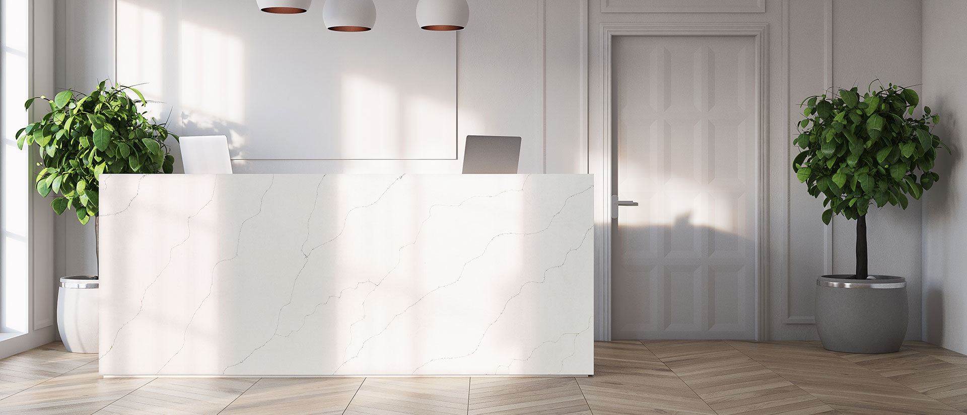 MSI Calacatta Duolina, surface detail in natural tonality engineered slab for kitchen and feature install, fourth view