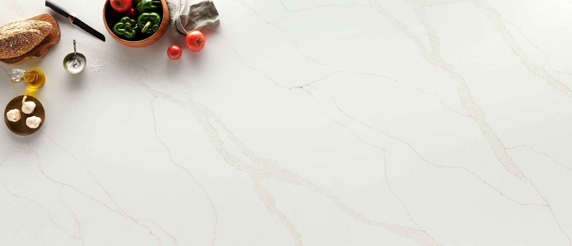 MSI Calacatta Elysio, surface detail in natural tonality engineered slab for kitchen and feature install
