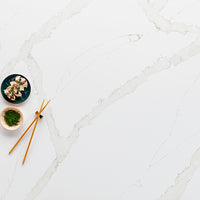 MSI Calacatta Goa Quartz — surface detail in natural tonality