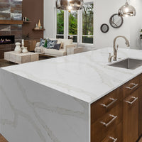 MSI Calacatta Goa Quartz — surface detail in natural tonality