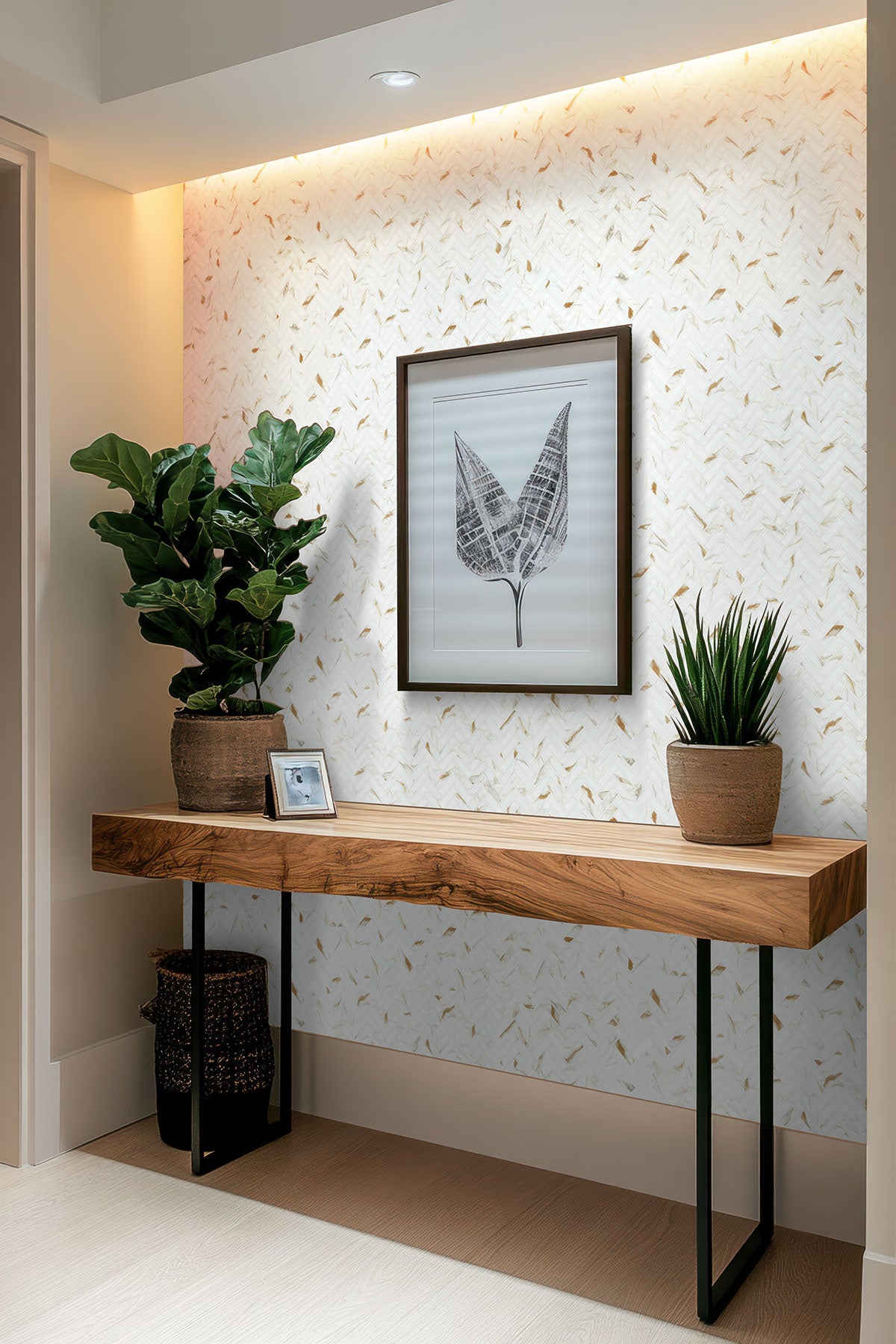 MSI Calacatta Gold Matte 1x3 Herringbone — surface detail in gold tonality