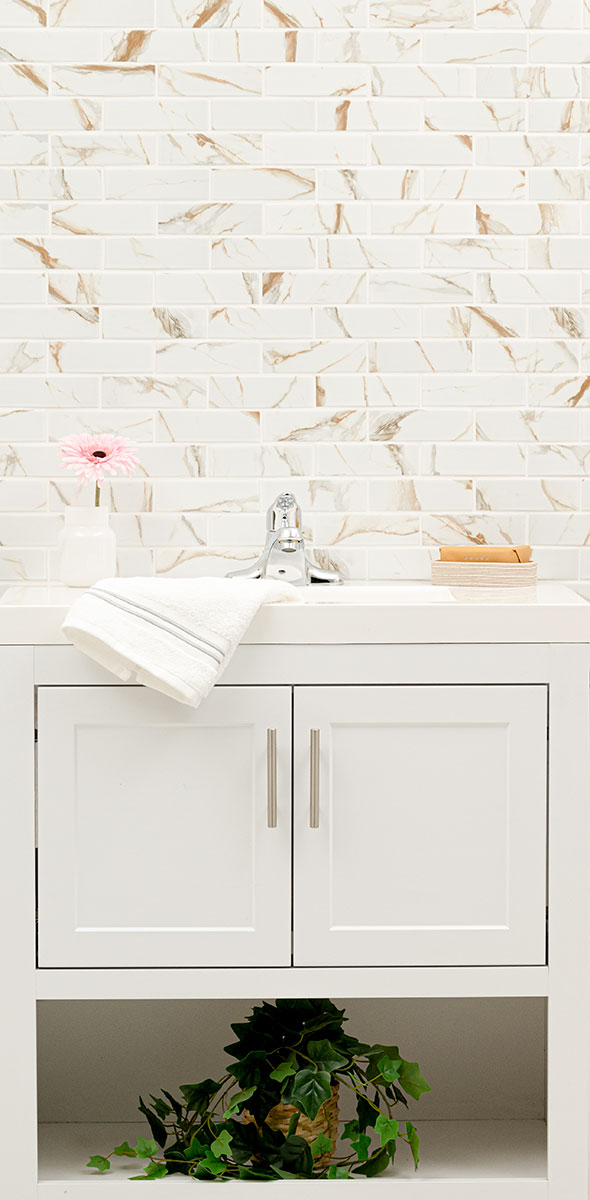 MSI Calacatta Gold Matte 2x6 Subway Tile — surface detail in gold tonality