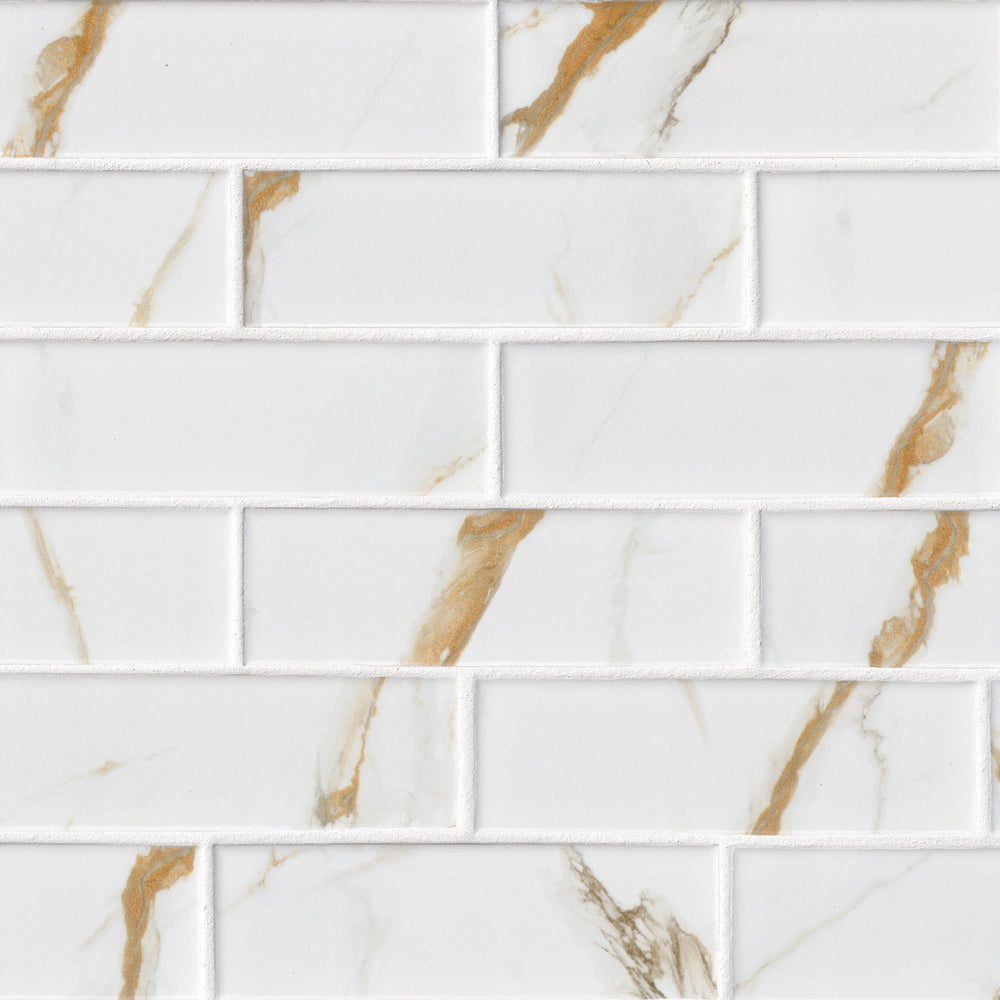 MSI Calacatta Gold Matte 2x6 Subway Tile — Porcelain Wall Tile in gold tonality