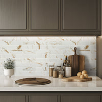 MSI Calacatta Gold Matte 2x6 Subway Tile — surface detail in gold tonality