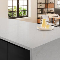 MSI Calacatta Karmelo Quartz — surface detail in natural tonality