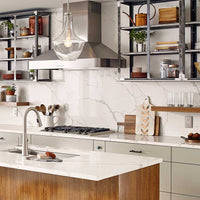 MSI Calacatta Laza Quartz — surface detail in natural tonality