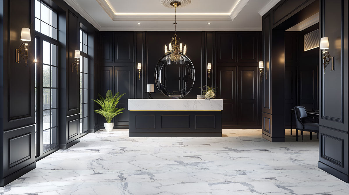 MSI XL Trecento Calacatta Legend Luxury Vinyl Tile Flooring — surface detail in natural tonality