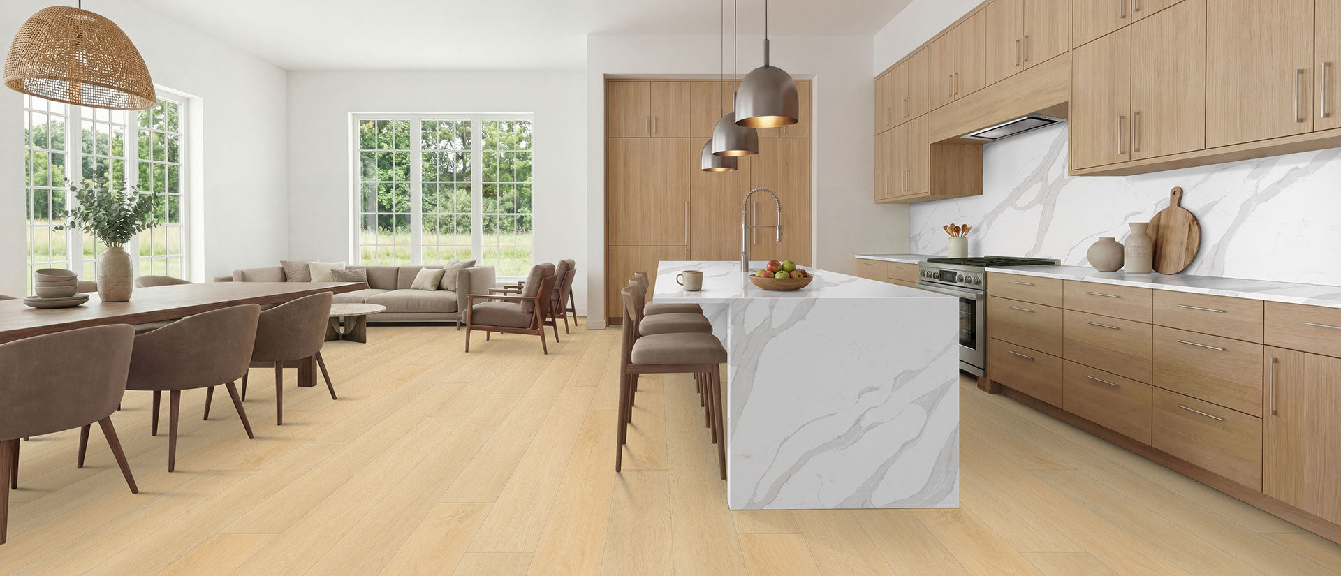 MSI Calacatta Luccia, surface detail in natural tonality engineered slab for kitchen and feature install, fourth view