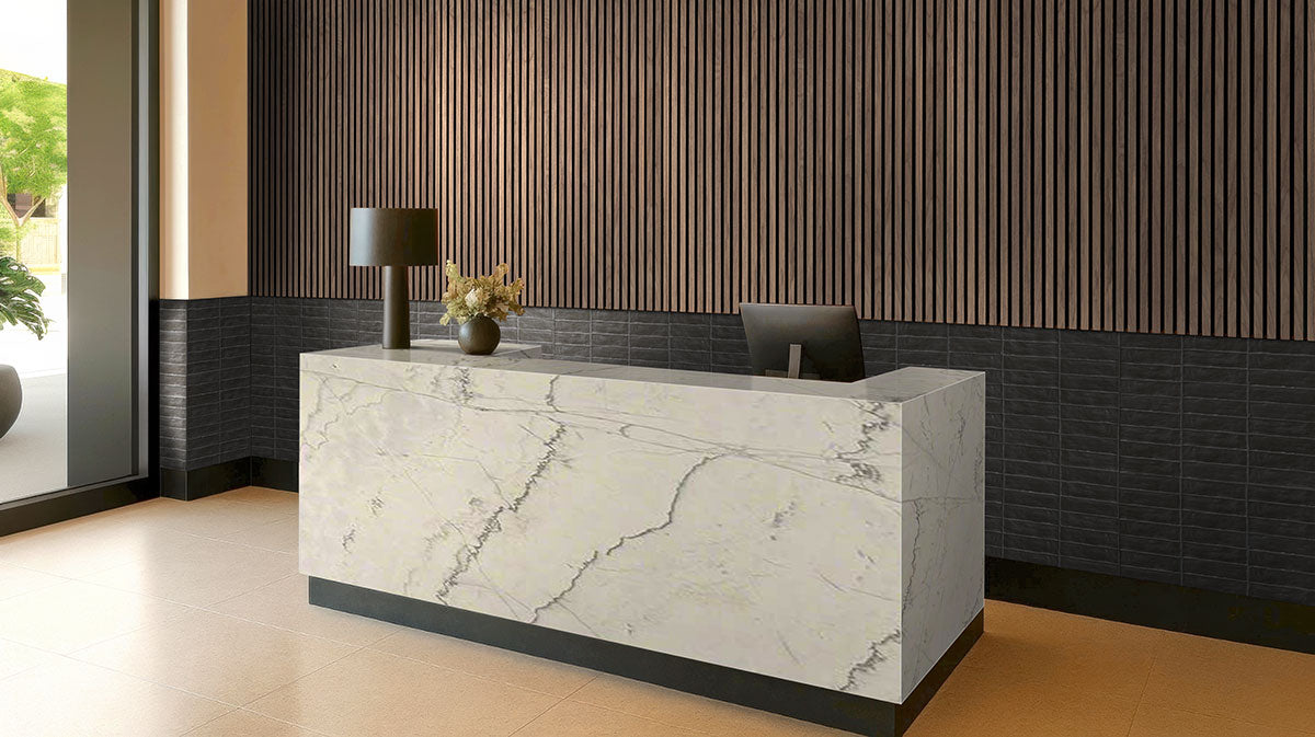 MSI Calacatta Macaubas — surface detail in natural tonality metamorphic crystalline slab for kitchen install