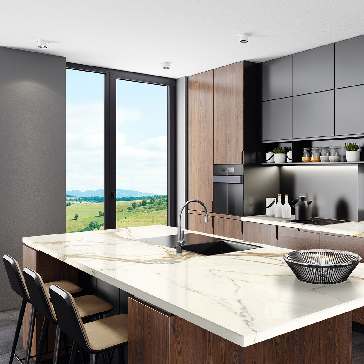 MSI Calacatta Marbella — surface detail in natural tonality large-format glazed slab for vertical statement