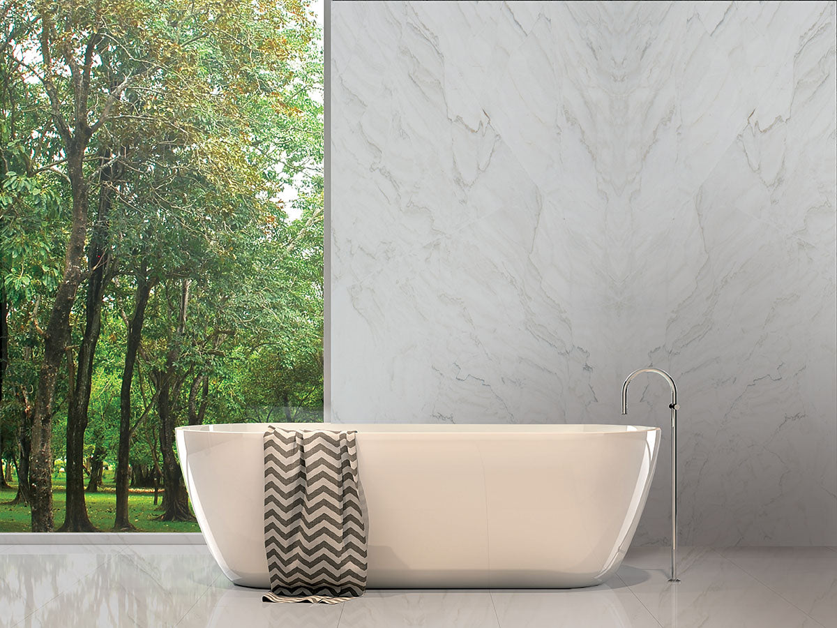 MSI Calacatta Montreal — surface detail in natural tonality metamorphic crystalline slab for kitchen install