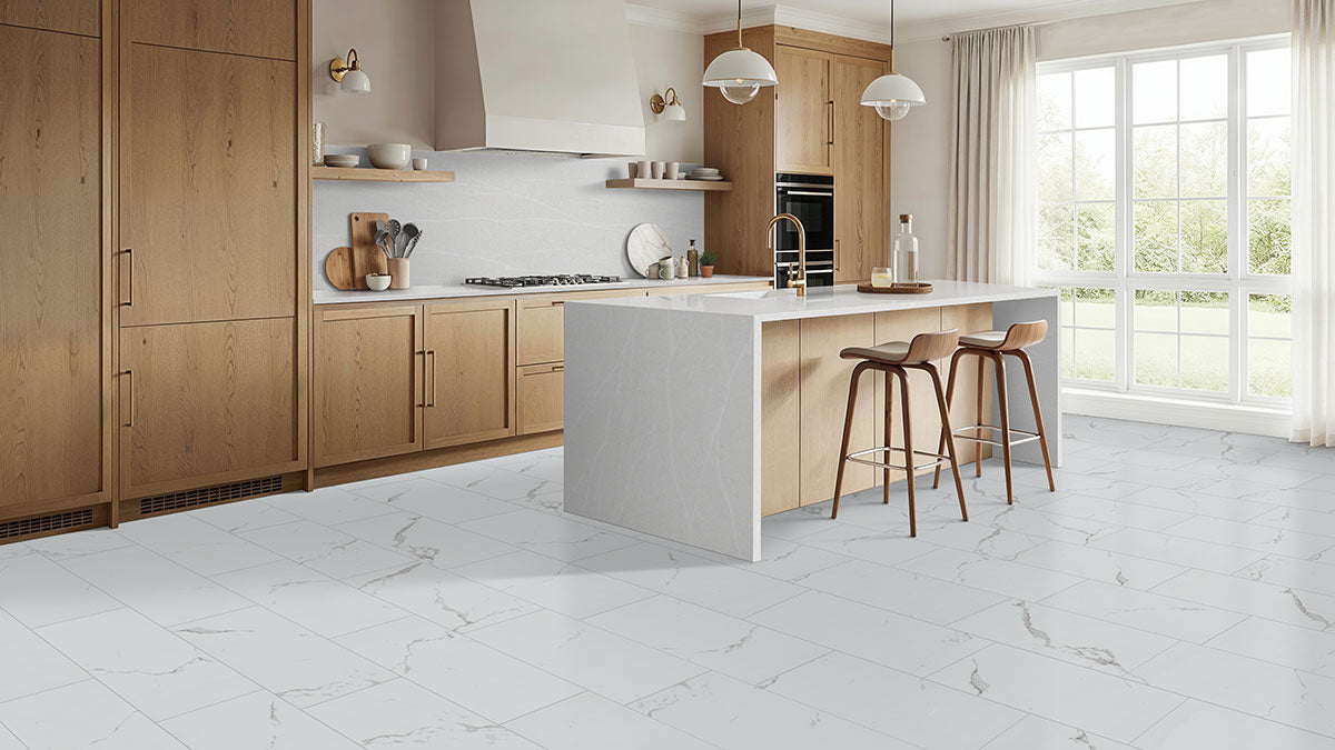 MSI Glenridge Calacatta Serra Luxury Vinyl Tile Flooring — surface detail in natural tonality